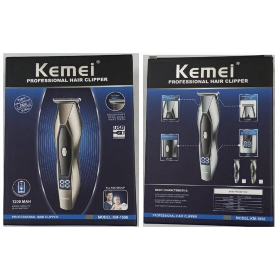 Kemei 1656 Professional Hair Clipper USB Charging 1200MAH LI-LON BATTERY.