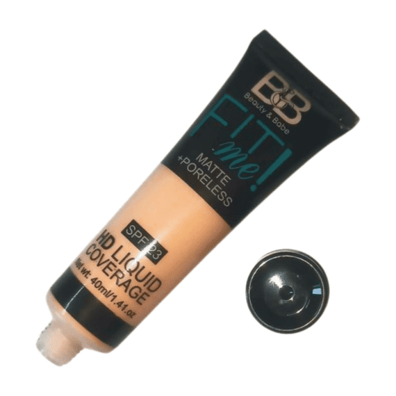 BEAUTY & BABE FIT ME MATTE + PORELESS SPF23 HD LIQUID COVERAGE. NET WT 40ML/1.41.OZ