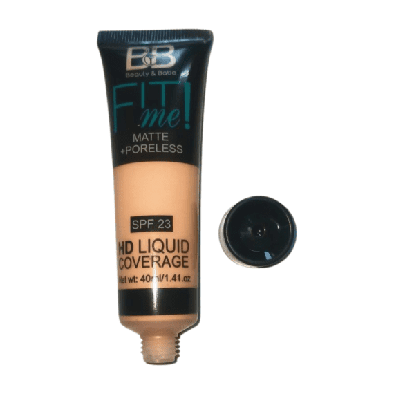 BEAUTY & BABE FIT ME MATTE + PORELESS SPF23 HD LIQUID COVERAGE. NET WT 40ML/1.41.OZ