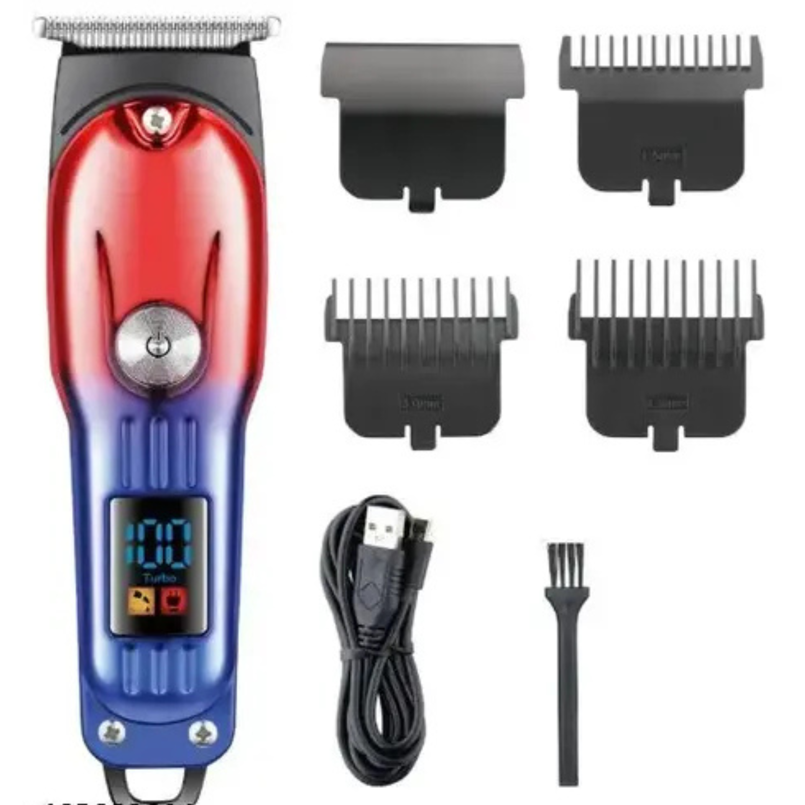 GEEMY Professional Hair Clipper, LED Display, Two-Step Adjustment, USB Charging, Red and Blue 8036